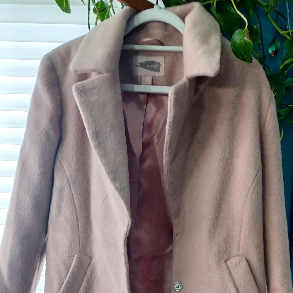 Light Pink, Forever 21, wool like coat Satin Lining
